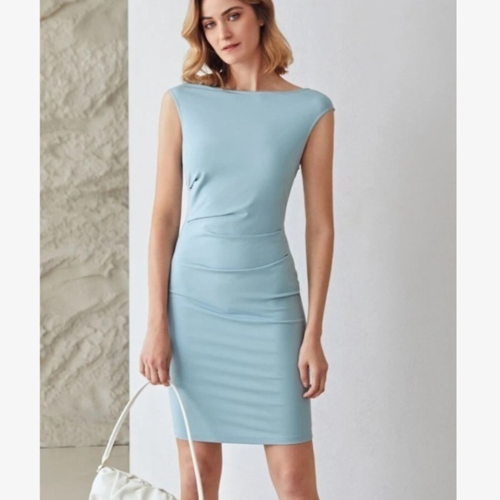 Light Blue Viscose Boat Neck Bodycon Dress - NWT
